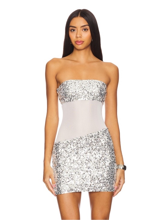 superdown Dresses & Skirts - Never worn superdown White Sequin Cowl Neck Mini Dress